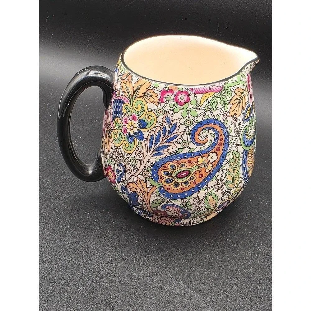 Vintage Burlington Ware Creamer,‎ Paisley Pattern Pitcher, Chintz Floral, READ